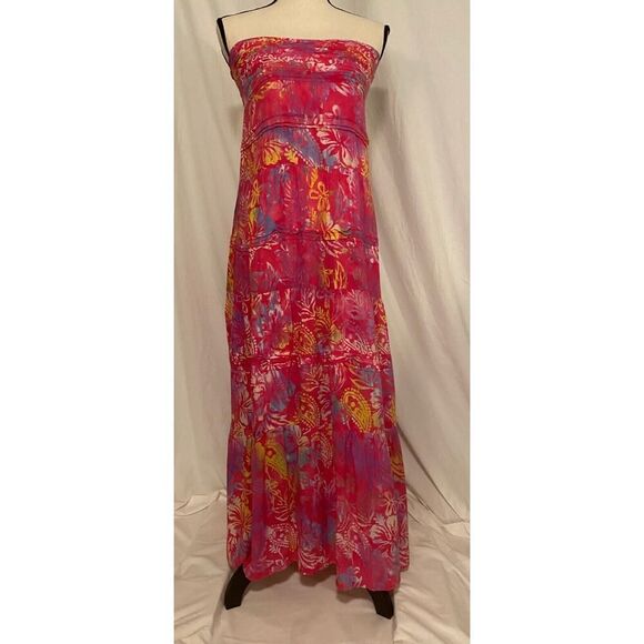 BEAUTIFUL! Blue Ginger Long Dress Pink Floral 100% Rayon Strapless XXS - Picture 1 of 9